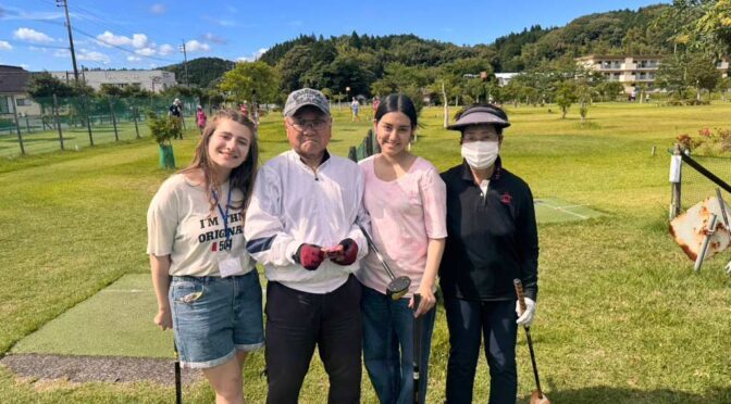 Playing golf with some members of the local community of Isa, Kagoshima